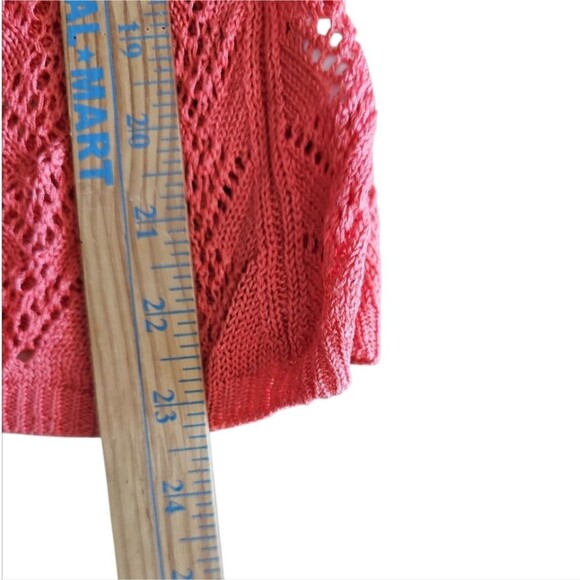 Cache Y2K Vintage 100% Tunisian Silk Sheer Open Knit Top Sz L Coral Boho Chic - Picture 11 of 11